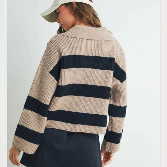 These Three Boutique Striped collared Women's Sweater - Picture 4 of 8